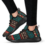 Teal And Brown Aztec Pattern Print Mesh Knit Shoes GearFrost