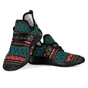 Teal And Brown Aztec Pattern Print Mesh Knit Shoes GearFrost