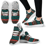 Teal And Brown Aztec Pattern Print Mesh Knit Shoes GearFrost