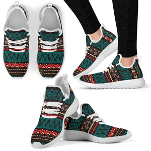 Teal And Brown Aztec Pattern Print Mesh Knit Shoes GearFrost