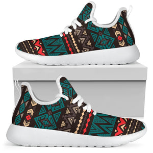 Teal And Brown Aztec Pattern Print Mesh Knit Shoes GearFrost