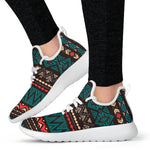 Teal And Brown Aztec Pattern Print Mesh Knit Shoes GearFrost