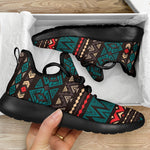 Teal And Brown Aztec Pattern Print Mesh Knit Shoes GearFrost