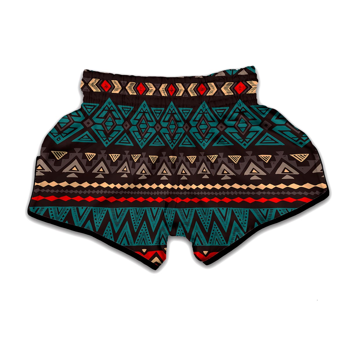 Teal And Brown Aztec Pattern Print Muay Thai Boxing Shorts