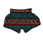 Teal And Brown Aztec Pattern Print Muay Thai Boxing Shorts