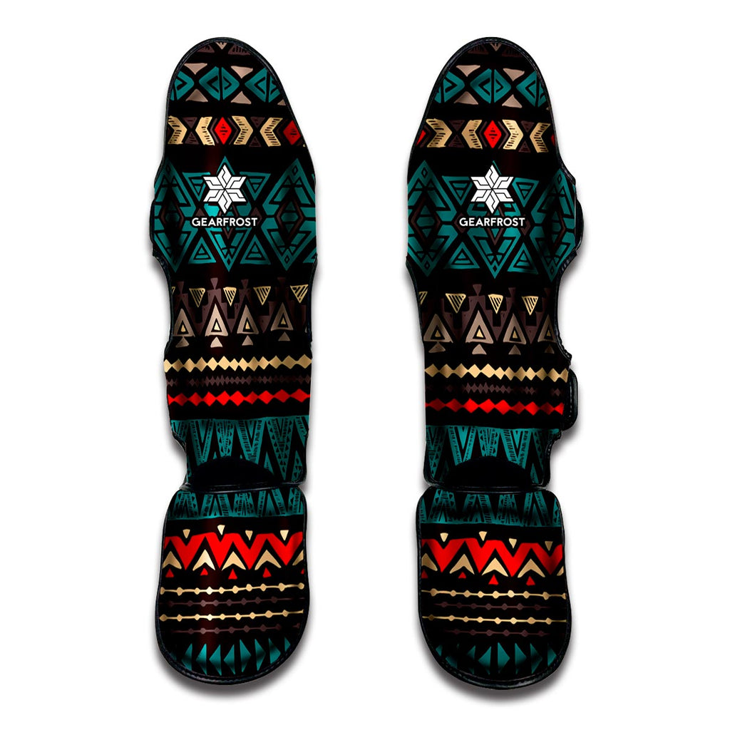 Teal And Brown Aztec Pattern Print Muay Thai Shin Guard