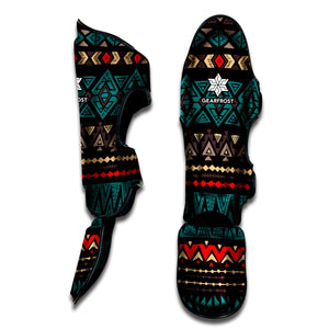 Teal And Brown Aztec Pattern Print Muay Thai Shin Guard