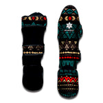 Teal And Brown Aztec Pattern Print Muay Thai Shin Guard