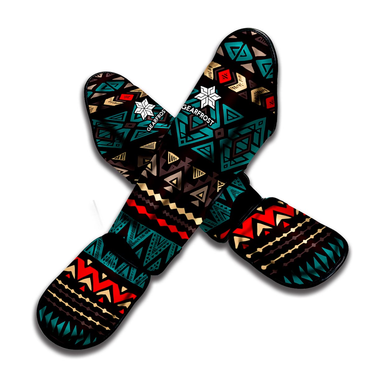 Teal And Brown Aztec Pattern Print Muay Thai Shin Guard