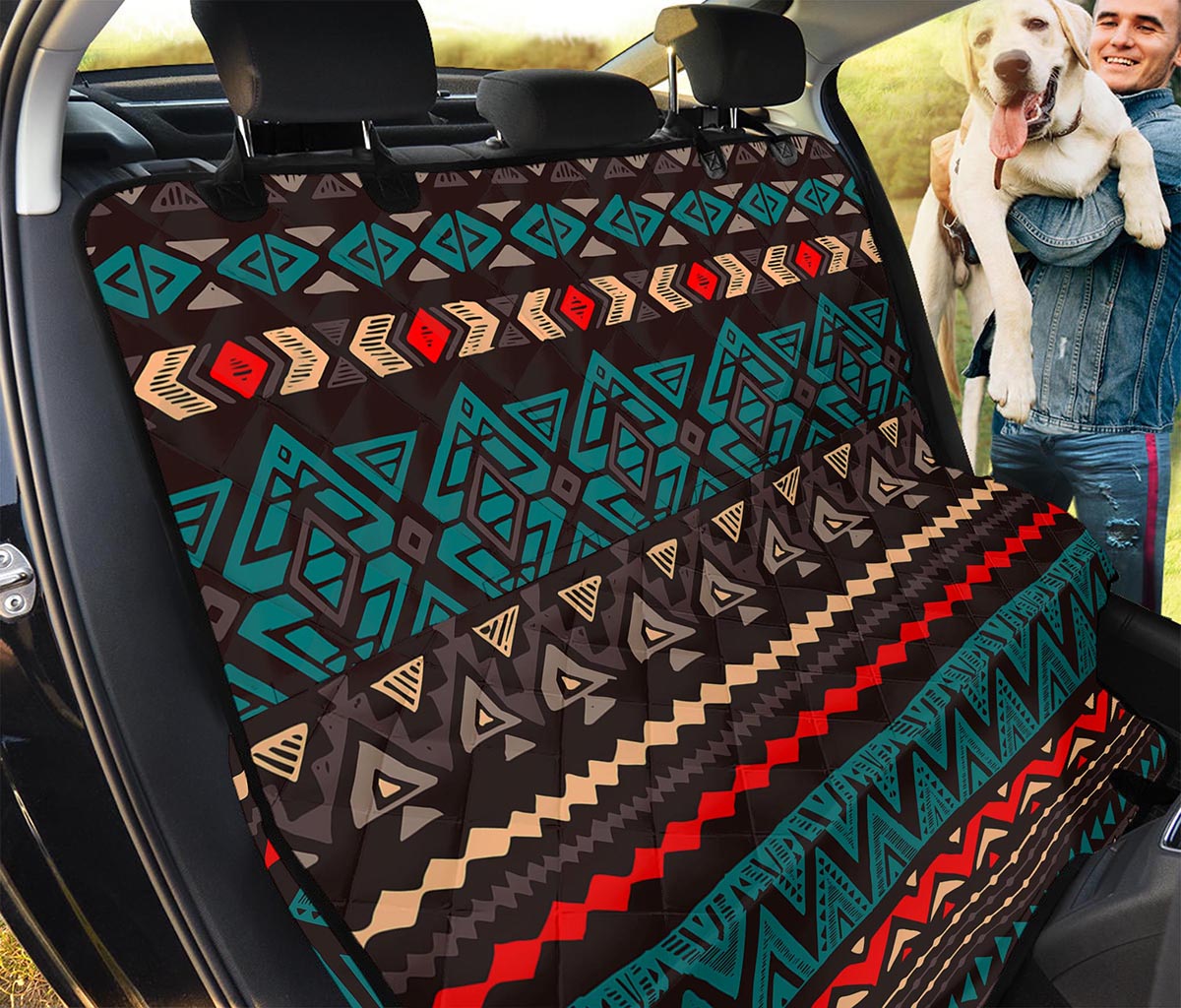 Teal And Brown Aztec Pattern Print Pet Car Back Seat Cover