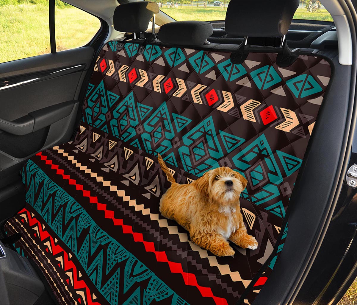 Teal And Brown Aztec Pattern Print Pet Car Back Seat Cover