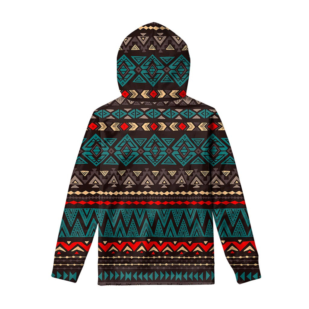 Teal And Brown Aztec Pattern Print Pullover Hoodie