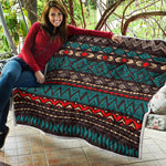 Teal And Brown Aztec Pattern Print Quilt