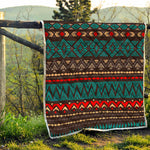 Teal And Brown Aztec Pattern Print Quilt