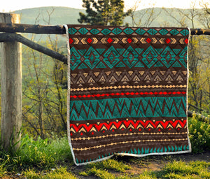 Teal And Brown Aztec Pattern Print Quilt