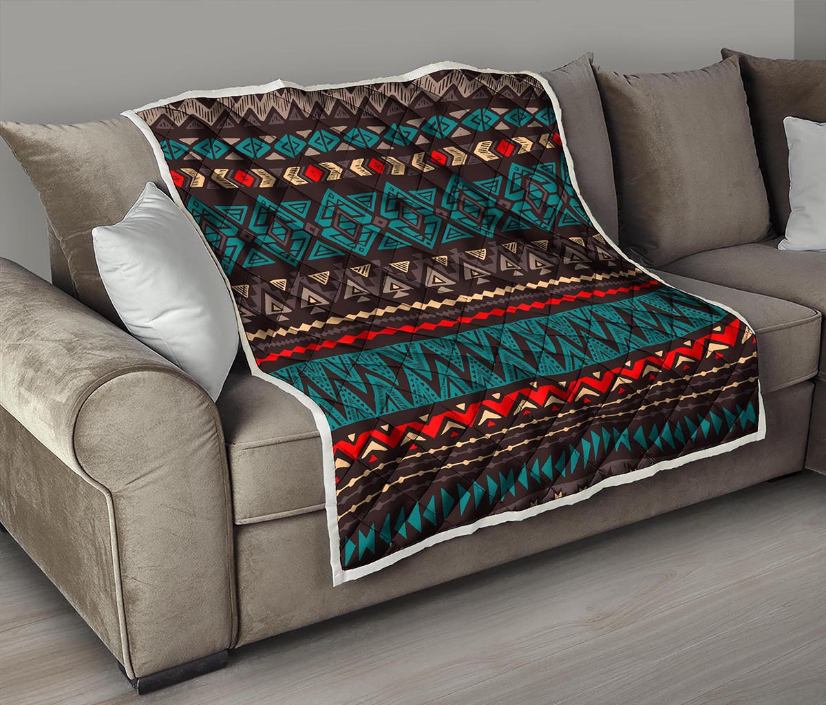 Teal And Brown Aztec Pattern Print Quilt