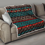 Teal And Brown Aztec Pattern Print Quilt