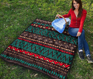 Teal And Brown Aztec Pattern Print Quilt