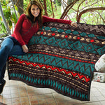 Teal And Brown Aztec Pattern Print Quilt