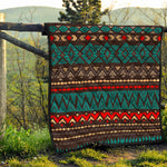 Teal And Brown Aztec Pattern Print Quilt