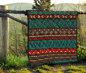 Teal And Brown Aztec Pattern Print Quilt