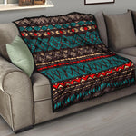 Teal And Brown Aztec Pattern Print Quilt