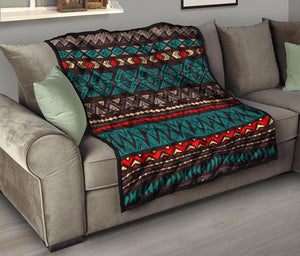 Teal And Brown Aztec Pattern Print Quilt