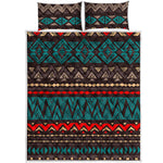 Teal And Brown Aztec Pattern Print Quilt Bed Set