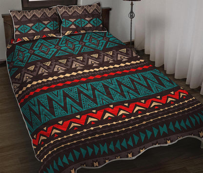 Teal And Brown Aztec Pattern Print Quilt Bed Set