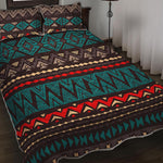 Teal And Brown Aztec Pattern Print Quilt Bed Set