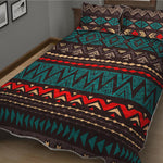 Teal And Brown Aztec Pattern Print Quilt Bed Set