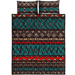 Teal And Brown Aztec Pattern Print Quilt Bed Set