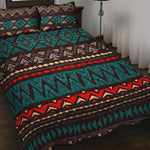 Teal And Brown Aztec Pattern Print Quilt Bed Set