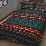 Teal And Brown Aztec Pattern Print Quilt Bed Set