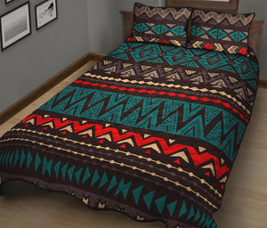 Teal And Brown Aztec Pattern Print Quilt Bed Set