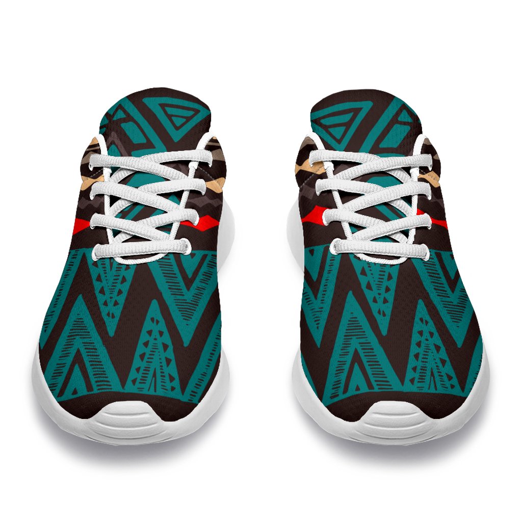 Teal And Brown Aztec Pattern Print Sport Shoes GearFrost