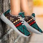 Teal And Brown Aztec Pattern Print Sport Shoes GearFrost