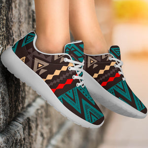 Teal And Brown Aztec Pattern Print Sport Shoes GearFrost