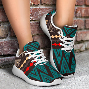 Teal And Brown Aztec Pattern Print Sport Shoes GearFrost