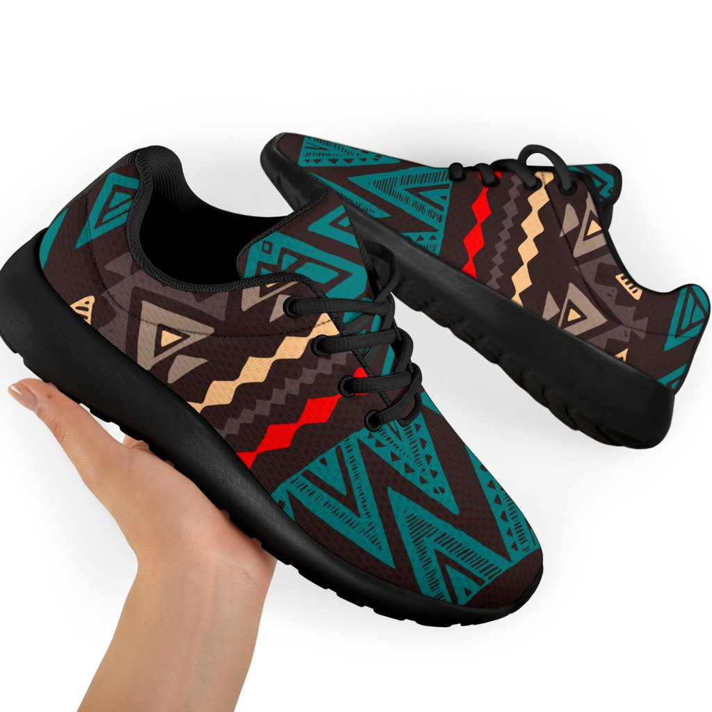 Teal And Brown Aztec Pattern Print Sport Shoes GearFrost