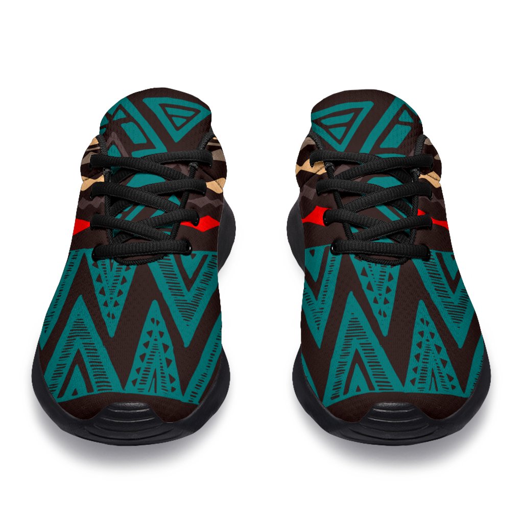 Teal And Brown Aztec Pattern Print Sport Shoes GearFrost