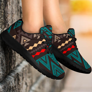 Teal And Brown Aztec Pattern Print Sport Shoes GearFrost