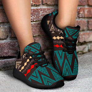 Teal And Brown Aztec Pattern Print Sport Shoes GearFrost