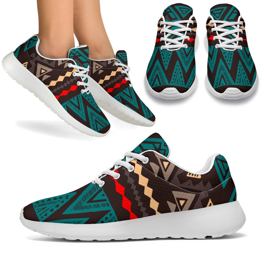 Teal And Brown Aztec Pattern Print Sport Shoes GearFrost