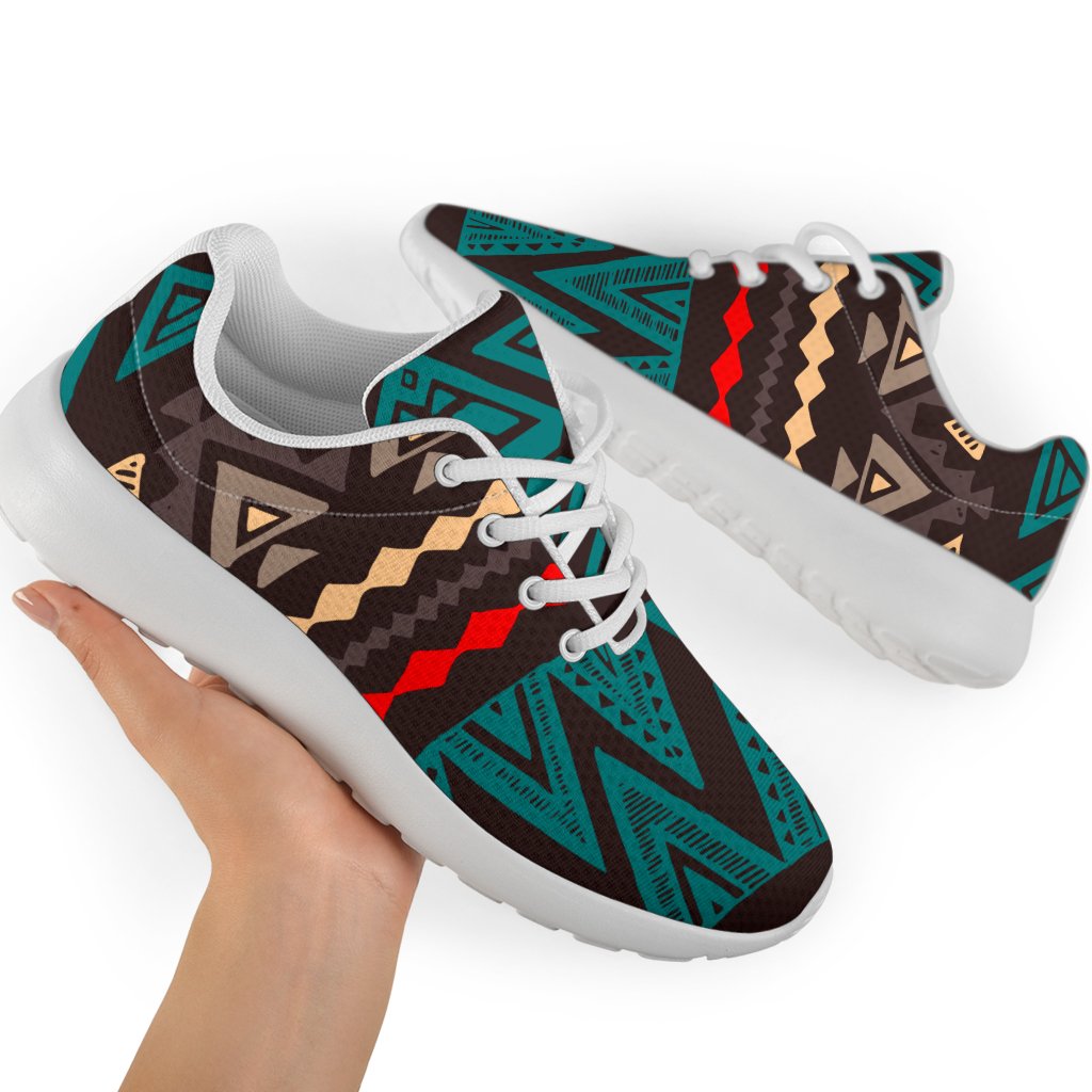 Teal And Brown Aztec Pattern Print Sport Shoes GearFrost
