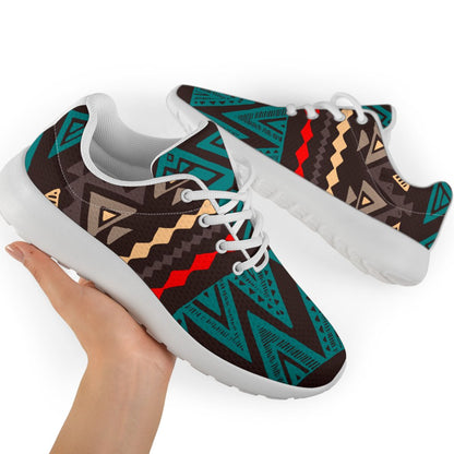 Teal And Brown Aztec Pattern Print Sport Shoes GearFrost