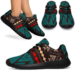 Teal And Brown Aztec Pattern Print Sport Shoes GearFrost