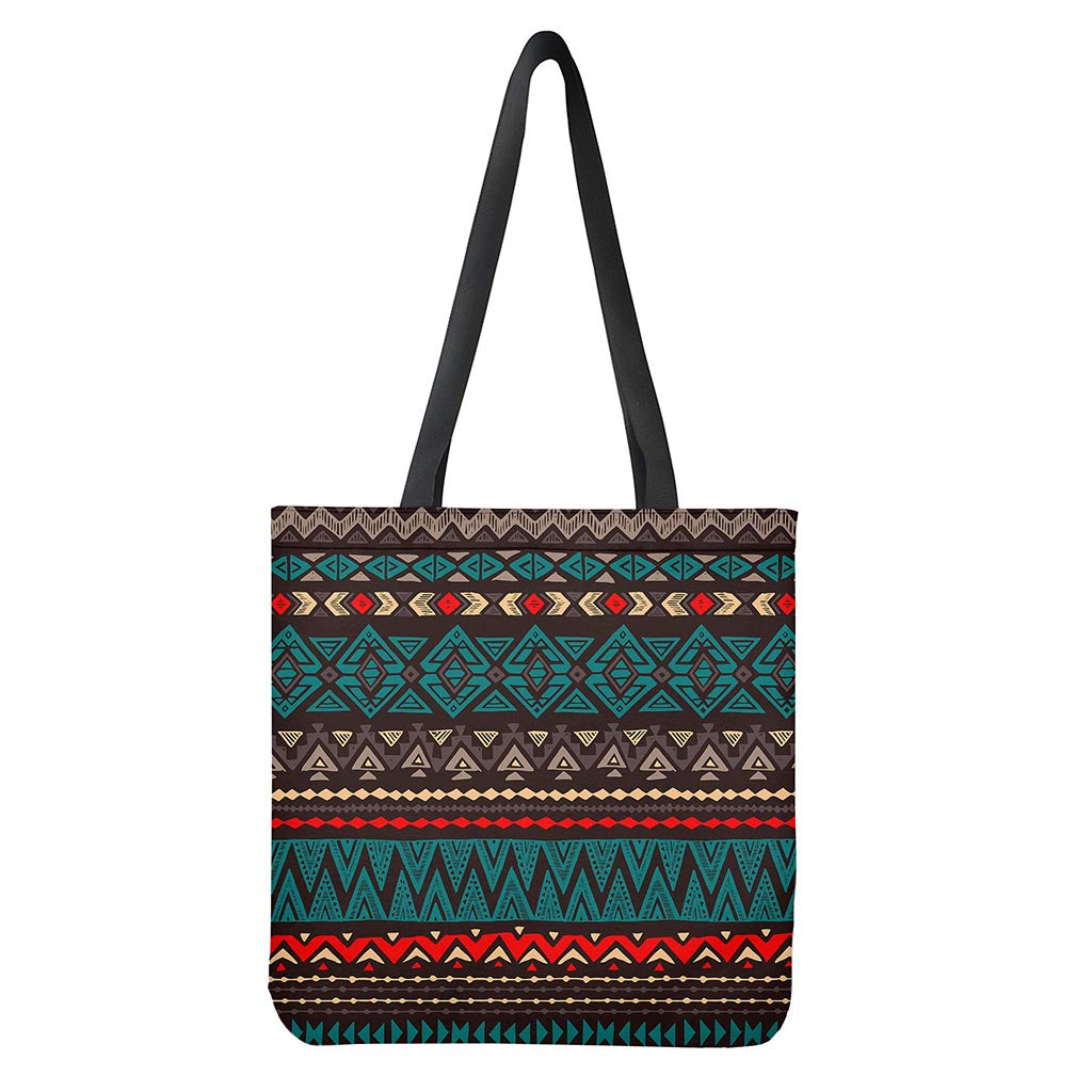 Teal And Brown Aztec Pattern Print Tote Bag