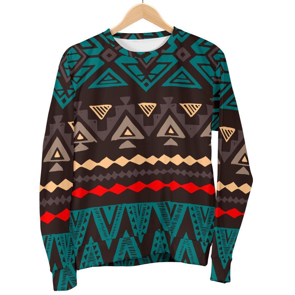 Teal And Brown Aztec Pattern Print Women's Crewneck Sweatshirt GearFrost