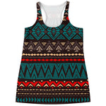 Teal And Brown Aztec Pattern Print Women's Racerback Tank Top